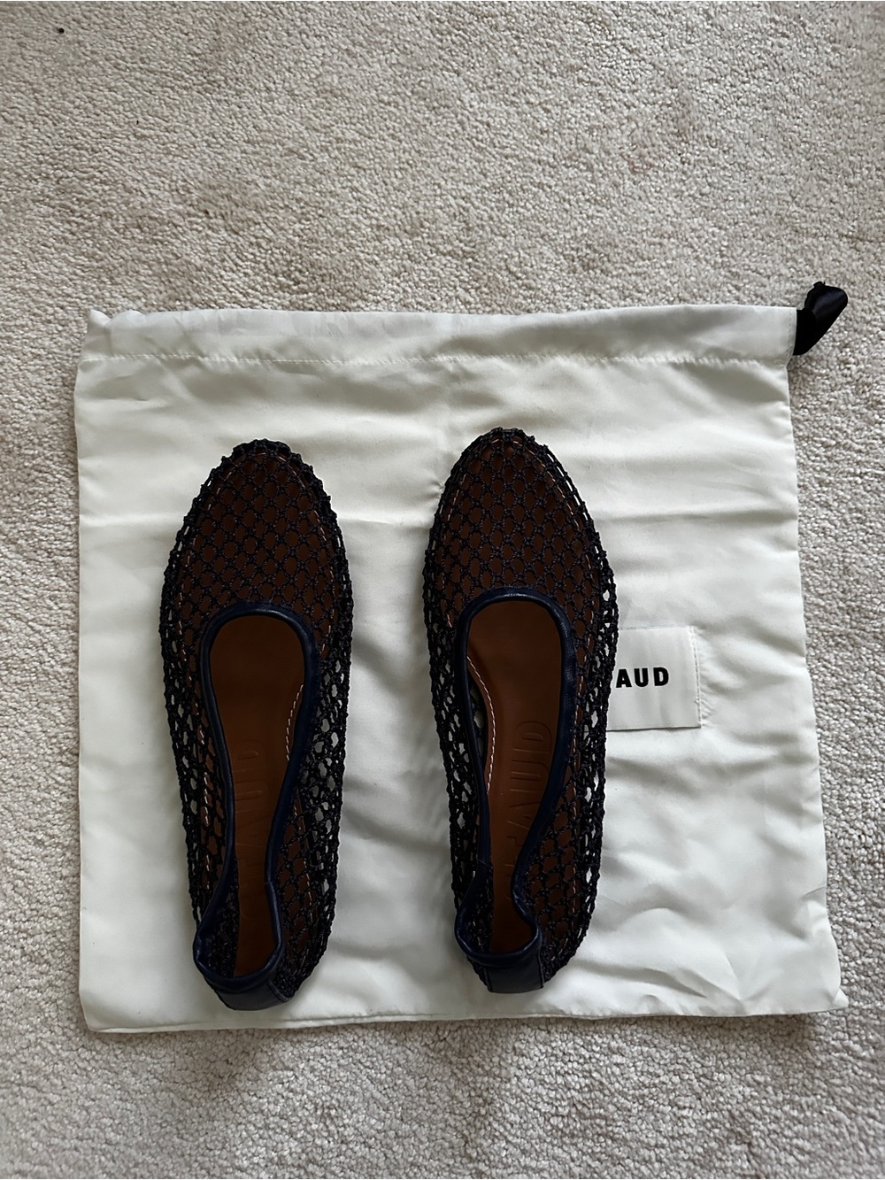 STAUD navy Netted Leather Ballet Flats